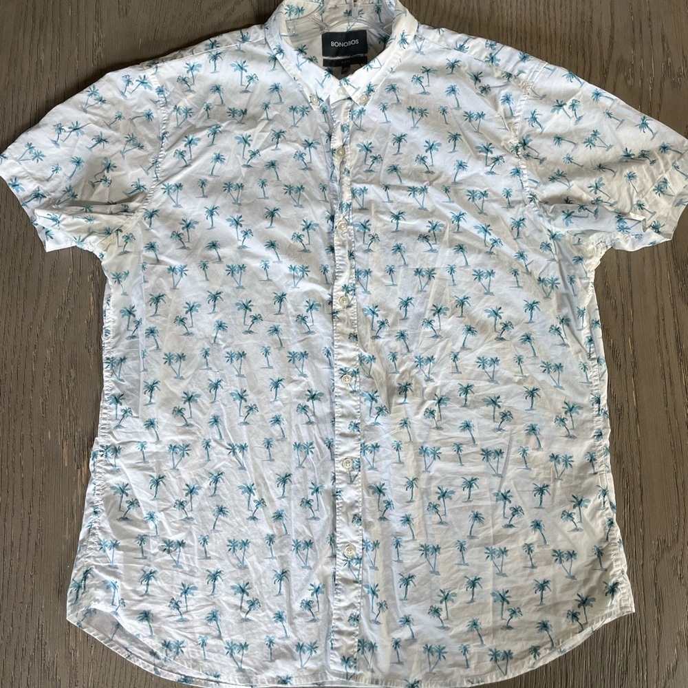 Bonobos- Men’s Palm Tree Print Slim Fit Button Down Short Sleeve Shirt- Sz. XL